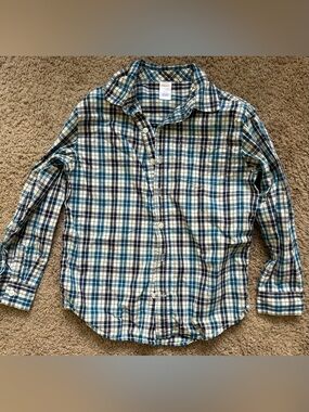 🎀3/$25🎀 Gymboree Teal, Navy and White Plaid Button-Down Shirt size 7-8